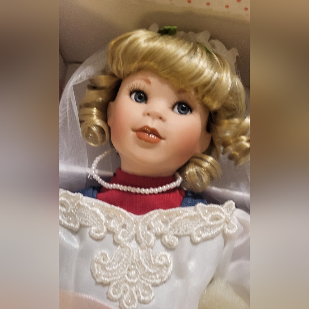Paradise Galleries Premier Edition Porcelain Doll BRIDE w/Stand & 2nd Outfit